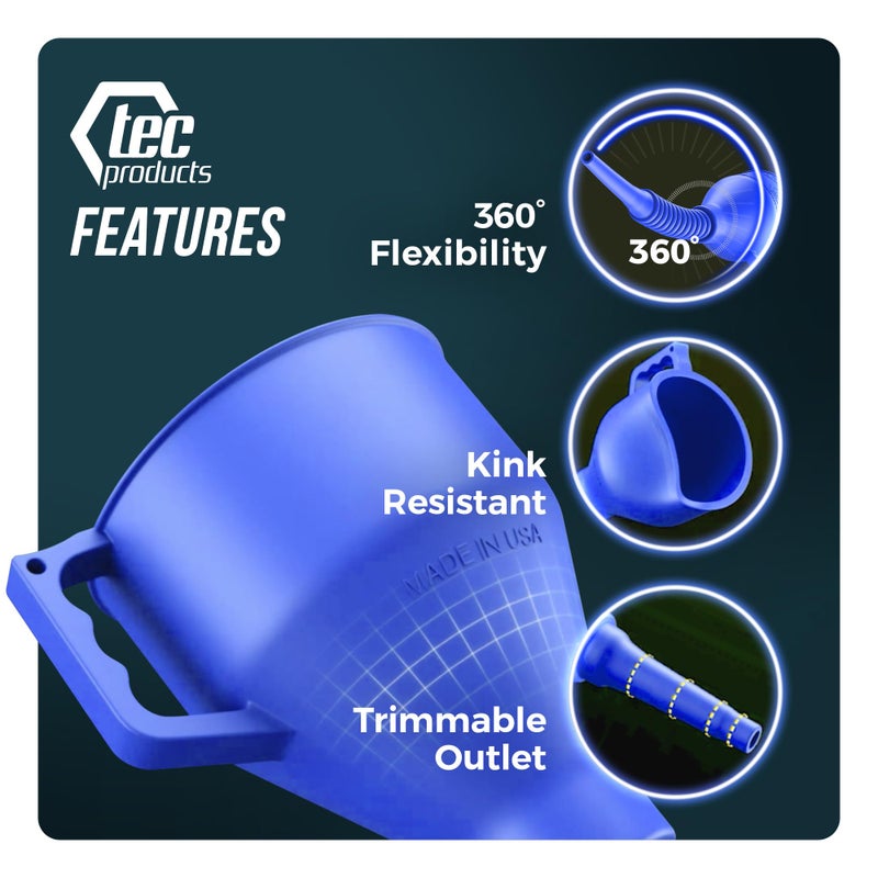 TEC Products FlexAll Long Flexible Funnel for Automotive Use - Durable Nitrile Rubber - Ideal for Car Oil Change  Transmission Funnel Fluid  Diesel  Fuel  Gas - Made in USA - Blue (16 x 5 Inches) - Image 5